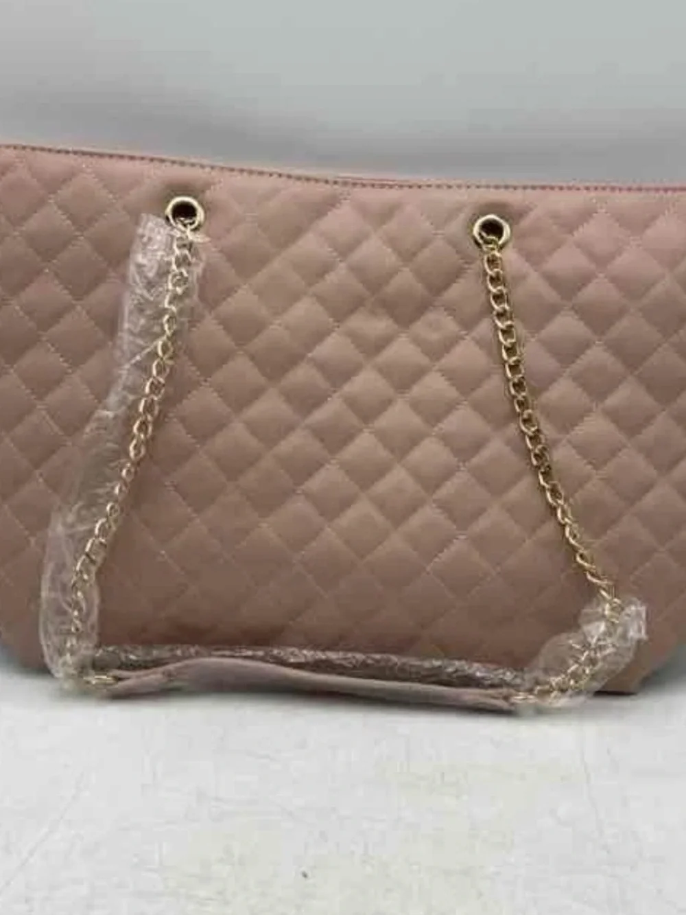 Badgley Mischka Blush Quilted Shoulder Tote with Gold Chains